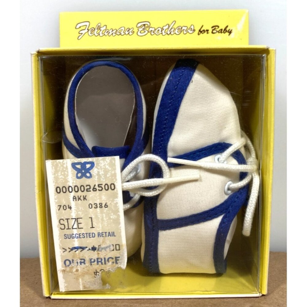 Feltman Brothers Vintage Baby Shoes Size 1 Infant Booties 70s 80s NWT NIB Blue